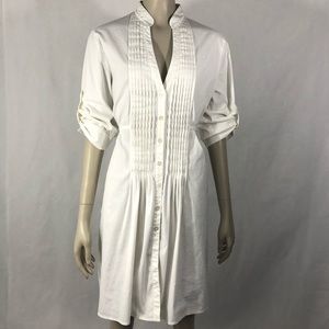 Piazza Sempione White Cotton Tunic button dress size 8, 10 Large